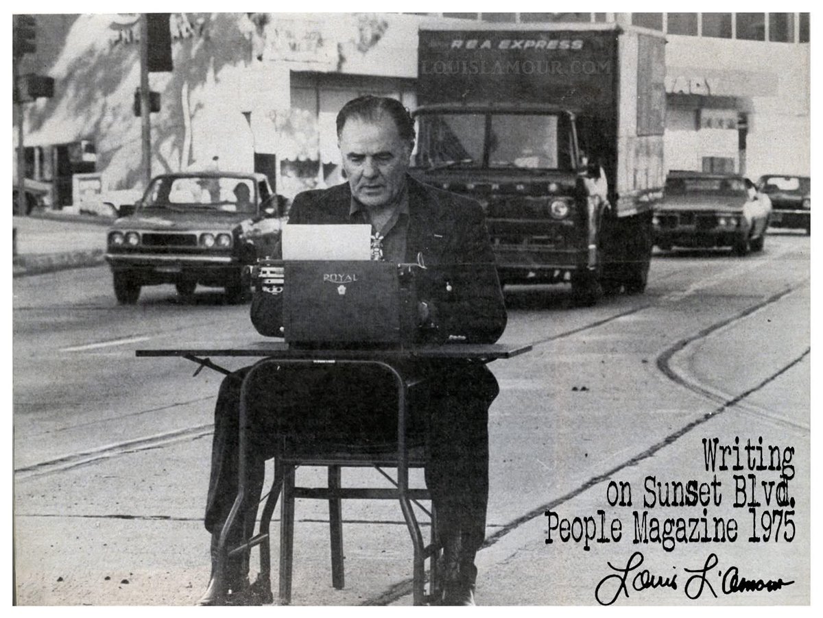 Louis_LAmour's tweet image. Louis L'Amour - "In an unguarded moment I had said that I could write anywhere. . . . this was several years ago . . . and so we took a table, typewriter and borrowed a chair from a bank, and between two tall buildings just where Sunset Strip runs into the old bridle path to…