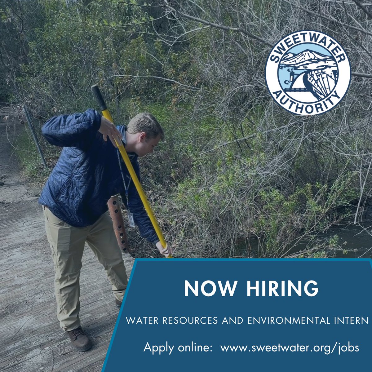 Kickstart your career in environmental science! 
Sweetwater Authority is hiring a Water Resources &amp; Environmental Intern. Gain hands-on experience in sustainability, water quality, and environmental compliance. Perfect for students or recent grads!
🔗 Apply now: Link in our bio!