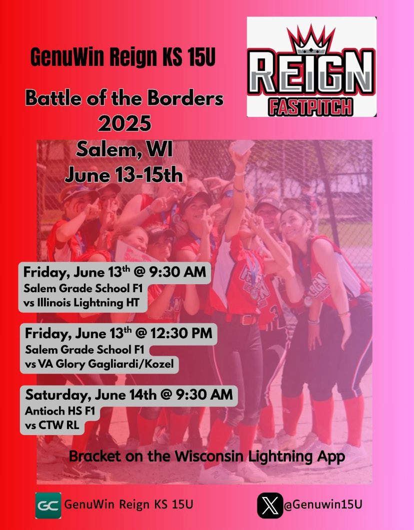 Evalyn Prochaska 2027 (@evalynpro19) on Twitter photo Can’t wait for this tournament!! Come check us out this weekend!!
<a href="/GenuWinReign/">GenuWin Reign</a> <a href="/Genuwin15u/">Genuwin Reign 15U</a> Can’t wait for this tournament!! Come check us out this weekend!!
<a href="/GenuWinReign/">GenuWin Reign</a> <a href="/Genuwin15u/">Genuwin Reign 15U</a>