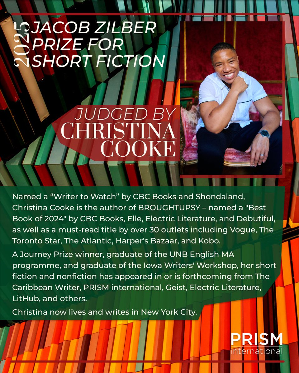 The 2025 Jacob Zilber Prize is proudly judged by award-winning author Christina Cooke.

Explore more about Cooke at christinajcooke.com or read her bio below.

🏆 Winners announced this Wednesday, June 11th!