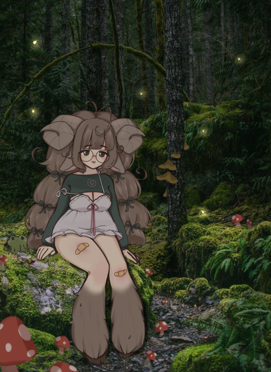 pov youre walking in the forest and find a sheep girl. what do u do? 
🍄

finaly finished this doodle i slowly worked on after my concussion to get back into drawing again nd help my brain heal 🐏 i hope u think its cool 👍