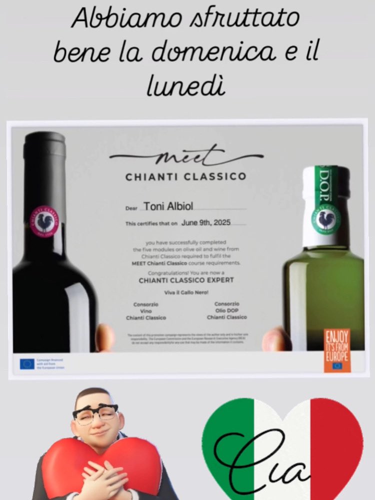 Abbiamo sfruttato bene la domenica e il lunedì !!!

🇮🇹 CHIANTI CLASSICO EXPERT 🇮🇹 

Viva l’Italia i el Gallo Nero 🍷🍷!!

<a href="/chianticlassico/">Chianti Classico</a> #chianticlassico #Toscana #Italia #Sommelier #Sumiller #Divins #Martorell #asisomm 
#winelife #winery #gekom #Wein #خمر #вино #şərab #wine