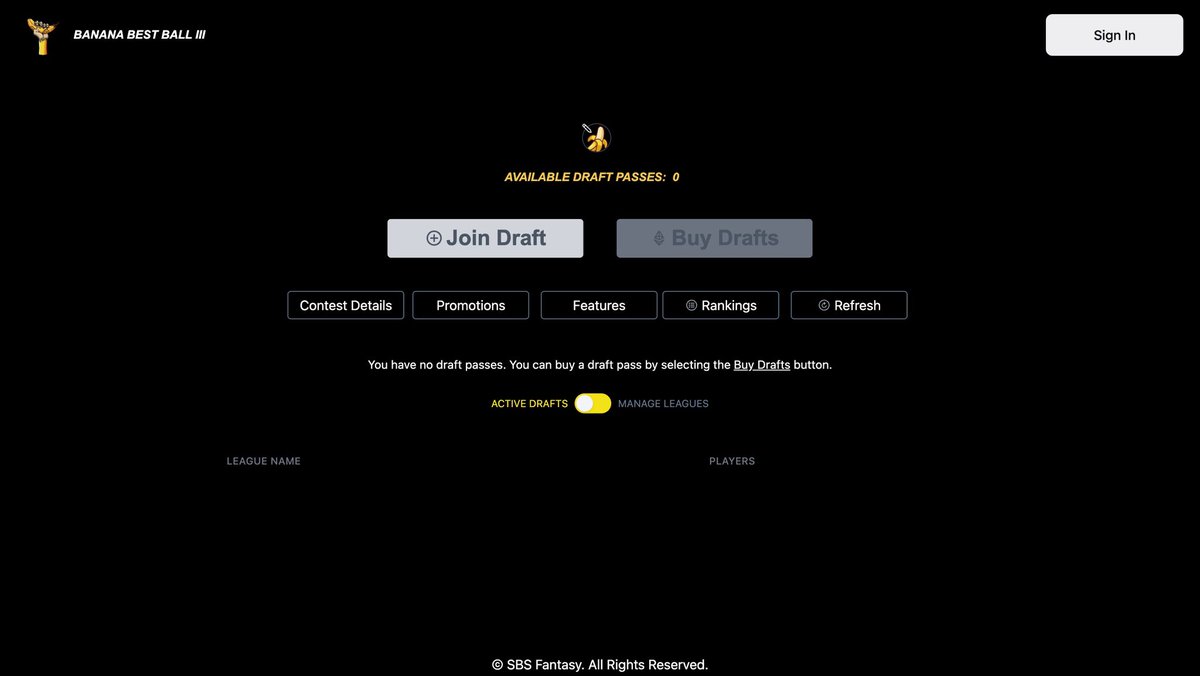 Our website at sbsfantasy.com is officially live now. 

You can sign in/connect wallet, check contest details, promotions, features, and change your rankings now. 

Minting and Drafting will go live in 1 hour.