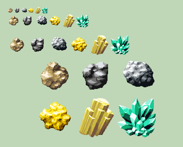 レアな鉱石、プラチナ鉱石とミスリル鉱石を追加 #エレマスタ #pixelart