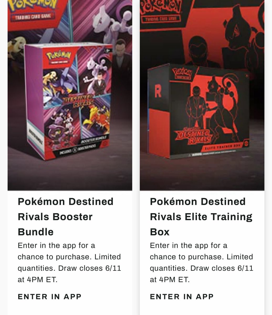 Pokemon Destined Rivals Elite Trainer Box will be available at Dicks  Sporting goods app for $59.99 for selected users Destined Rivals Booster  Bundle will also be available for $34.99 Ends on June