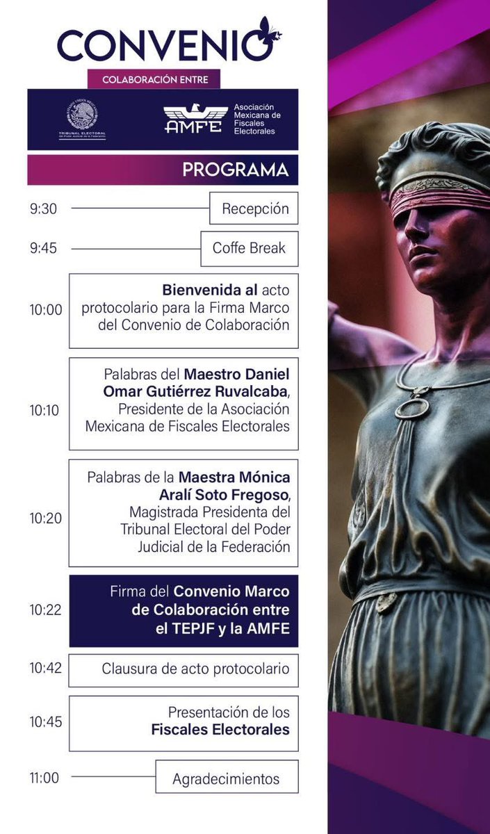 AMFEMX's tweet image. La Asociación Mexicana de Fiscales Electorales (AMFE) y el Tribunal Electoral del Poder Judicial de la Federación (TEPJF), firmarán Convenio Marco de Colaboración para la Defensoría Pública Electoral para las Mujeres.