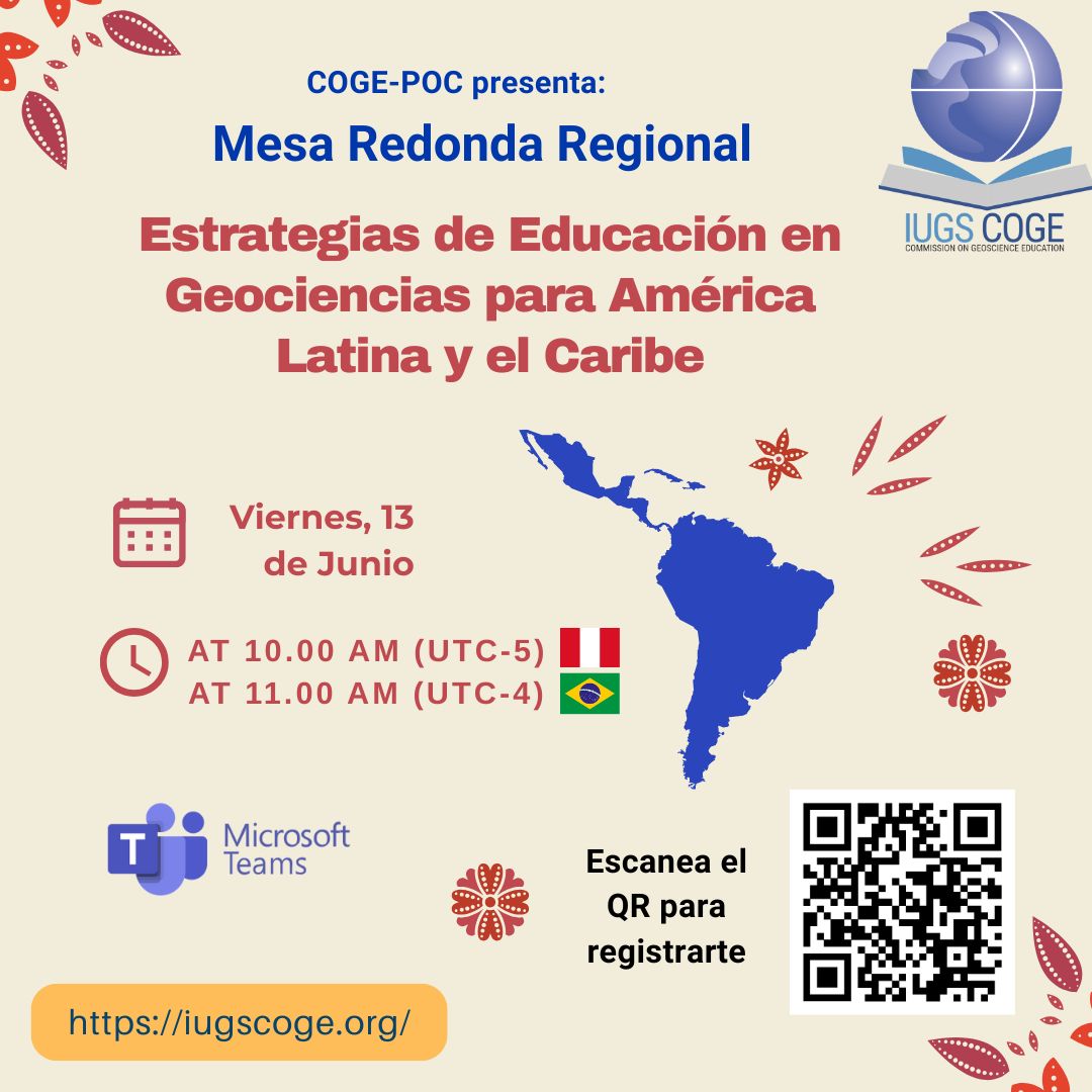 🎓🌎 ¡Acompáñanos en la Mesa Redonda sobre Educación en Geociencias en ALAC!

Como evento de cierre de nuestra exitosa serie de seminarios web sobre Educación en Geociencias en América Latina y el Caribe, ¡nos complace invitarte a nuestra próxima Mesa Redonda Virtual!