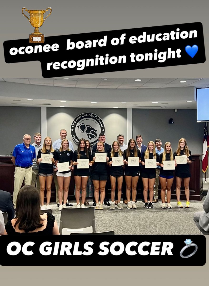 <a href="/SoccerOc/">OCHS Lady Warriors Soccer</a> BOARD RECOGNITION TONIGHT. Thanks to the <a href="/OconeeCoSchools/">Oconee County Schools</a> Board and superintendent for all u do for this great county!! <a href="/OCHS_Athletics/">OC Warrior Athletics</a> <a href="/OCWarriorSoccer/">OC Warrior Soccer</a> <a href="/OconeeCountyMS/">Oconee County MS</a>