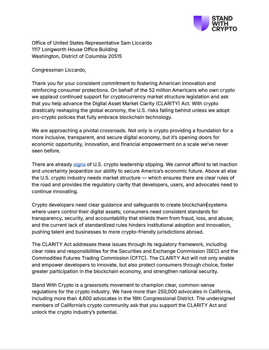 MS_NFTy's tweet photo. California believes in innovation with integrity. TODAY we sent a letter to @sliccardo  urging his support for the CLARITY Act—joined by 12 powerhouse businesses across our state that are building the future and NEED regulatory clarity to BUILD.  HIGHER.  

We don’t wait. We lead.
WE @standwithcrypto 

#ClarityAct #Web3withPurpose #StandWithCrypto
@CryptoWendyO