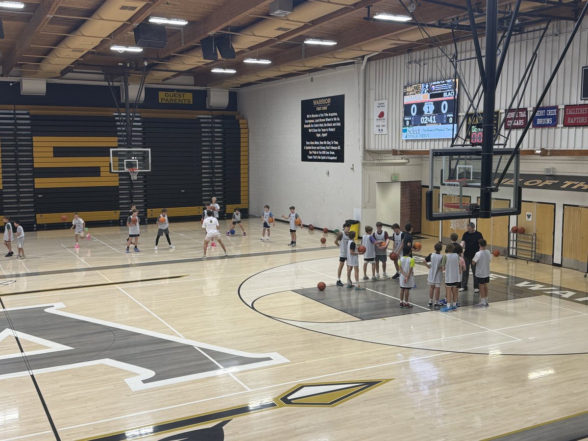 SHOOTING CAMP DAY 1: 120 future Warriors in the lab working on their game. S/O to our campers for a great first day and to our players and coaches for bringing great energy to the gym. Love being an Arapahoe Warrior! Next up: Day 2 of camp 🏀 #oneTribe