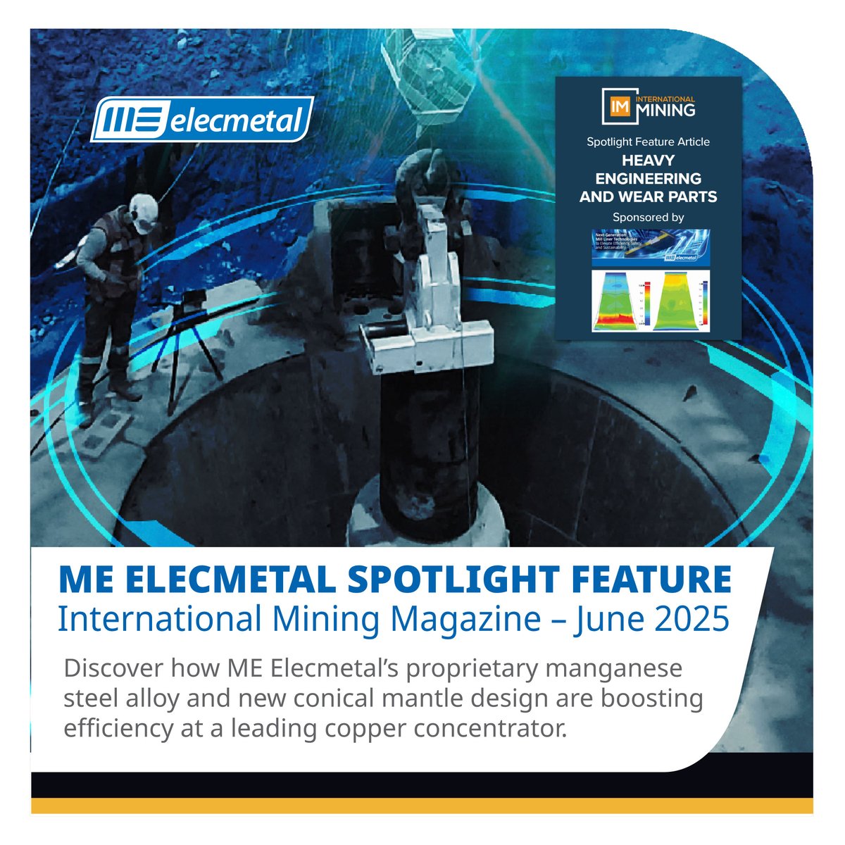 🚨 In the spotlight! 🚨
ME Elecmetal case study is featured in International Mining’s June 2025 Spotlight on Heavy Engineering &amp; Wear Parts! 🛠️🌍
viewer.joomag.com/spotlight-heav…
#MEElecmetal #MiningInnovation #WearParts #HeavyEngineering #MineralProcessing #Crushing #InternationalMining