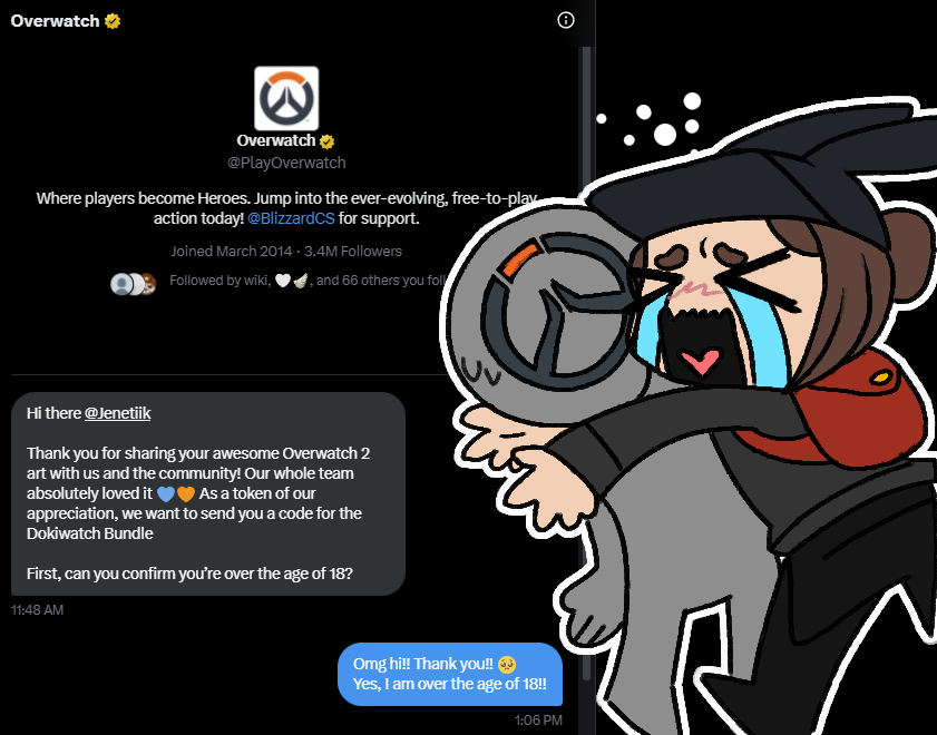 Jenetiik's tweet image. THANK YOU @PlayOverwatch for gifting me a free code for the Dokiwatch Bundle!! AND Thank you for always supporting other artist!! Commenting and Gift like this means the world you have no idea!! Love you guys!! 💕

#Overwatch_Partner #Overwatch2
