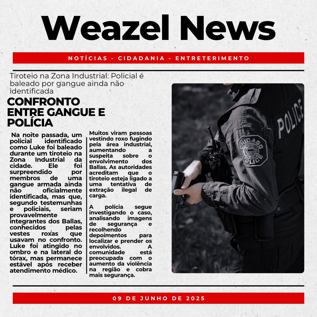 🚨 Policial é baleado durante tiroteio na Zona Industrial. Suspeita recai sobre membros da gangue Ballas. Moradores vivem clima de medo e tensão. Saiba mais na matéria completa.