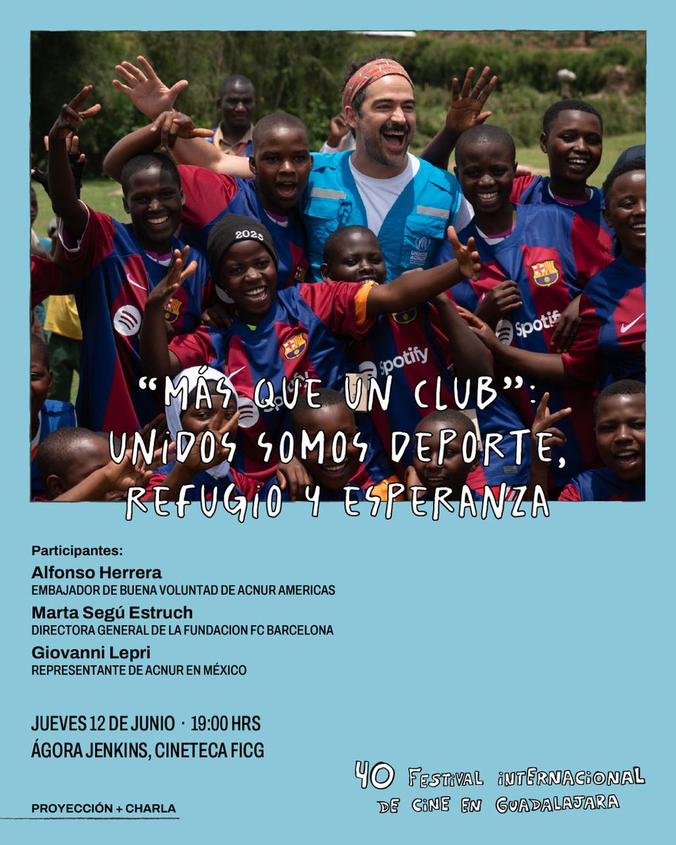⚽ Cuando el deporte se convierte en refugio, nace la esperanza.

Te esperamos este jueves en la proyección del corto documental y charla con <a href="/ponchohd/">Alfonso Herrera</a>, <a href="/FundacioFCB/">Barça Foundation</a> y <a href="/giolepri/">Giovanni Lepri</a> 
📍 Cineteca FICG, Ágora Jenkins
🗓 12 de junio|🕖 19:00 hrs| Gratuito 

#ConLosRefugiados