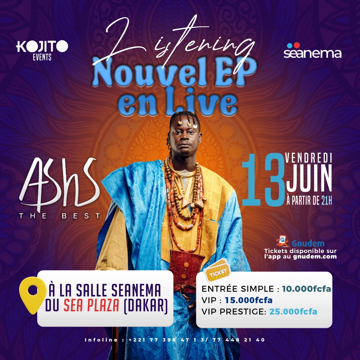 🎶 LISTENING PARTY EXCLUSIVE – NOUVEL EP EN LIVE ! 🎶 

Chers amis, fans et amoureux de la musique, 
Je suis super excité de vous inviter à la listening party de mon tout nouvel EP qui aura lieu le Vendredi 13 juin 2025 à la magnifique salle Seanema du Sea Plaza à Dakar ! 🌊✨