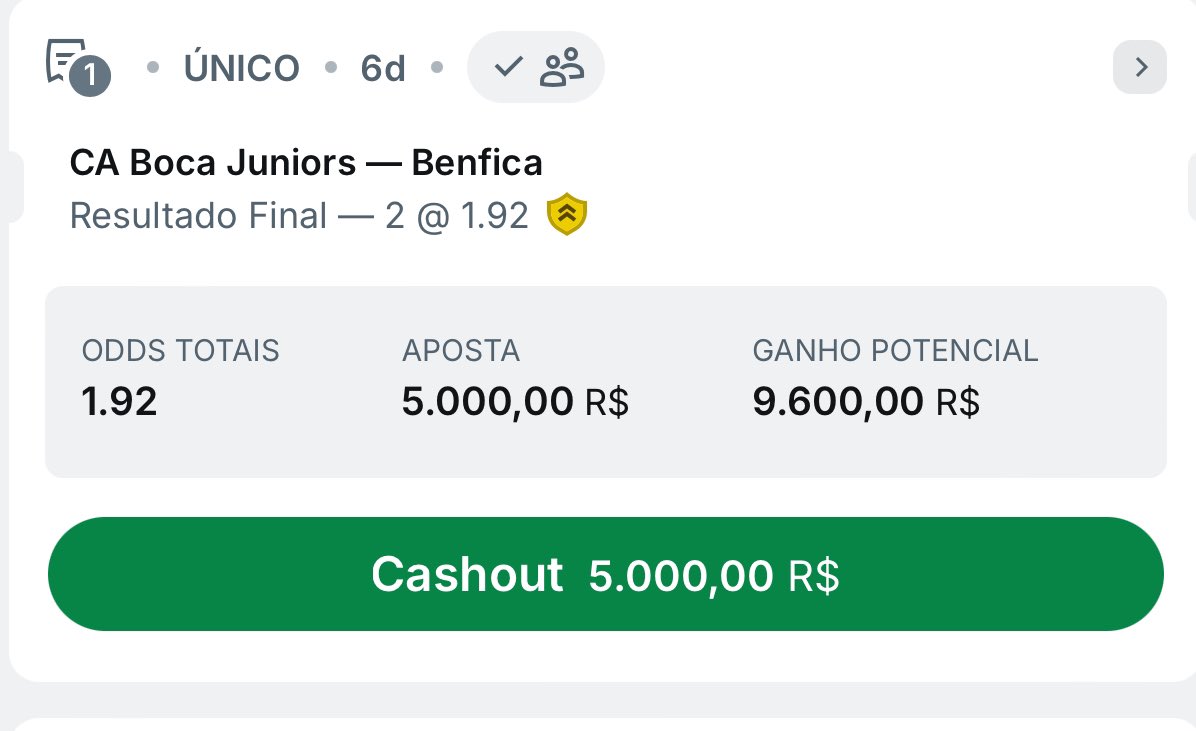 Que loucura essa odd do benfica, tava odd 1.60 há alguns dias atrás. 1.92 to dentro 👍🏻