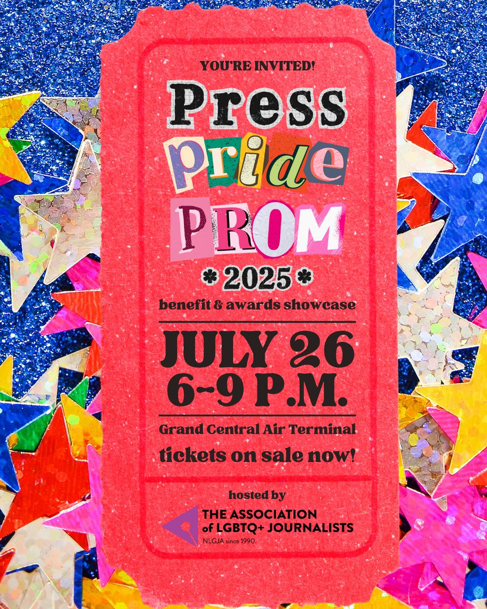 NLGJA Los Angeles (@lanlgja) on Twitter photo You’re invited to our biggest party of the year!
Tickets are now on sale for Press Pride Prom, our prom-themed benefit presented by <a href="/ABC7/">ABC7 Eyewitness News</a>. Join us on July 26 for a night of drinks and dancing as we honor the very best of SoCal LGBTQ+ journalism!
lanlgja.betterworld.org/events/press-p… You’re invited to our biggest party of the year!
Tickets are now on sale for Press Pride Prom, our prom-themed benefit presented by <a href="/ABC7/">ABC7 Eyewitness News</a>. Join us on July 26 for a night of drinks and dancing as we honor the very best of SoCal LGBTQ+ journalism!
lanlgja.betterworld.org/events/press-p…