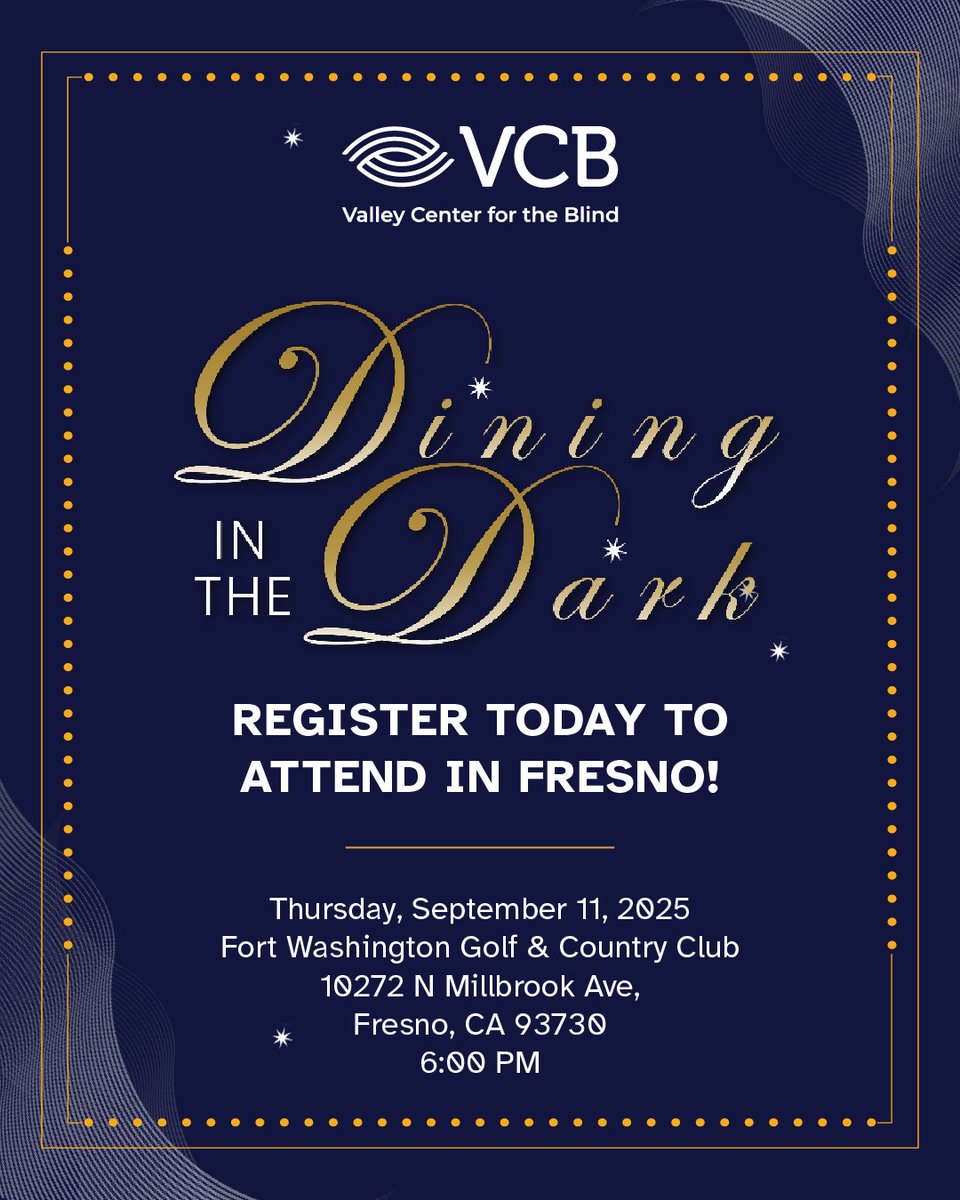 GREAT NEWS! Dining in the Dark is returning to Fresno this September! To purchase your tickets today, visit this link vcb.redpodium.com/dining-in-the-…

#fundraiser #NonProfit #Fresno #dinner