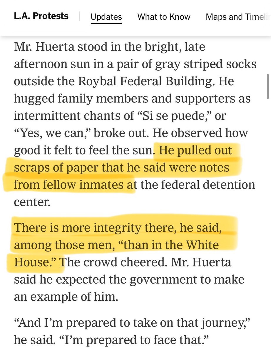 Huerta’s words about the inmates he met in the federal detention center he was just released from: “There is more integrity there, among those men, than in the White House.” Confirmation that these raids are taking away community members, not criminals!