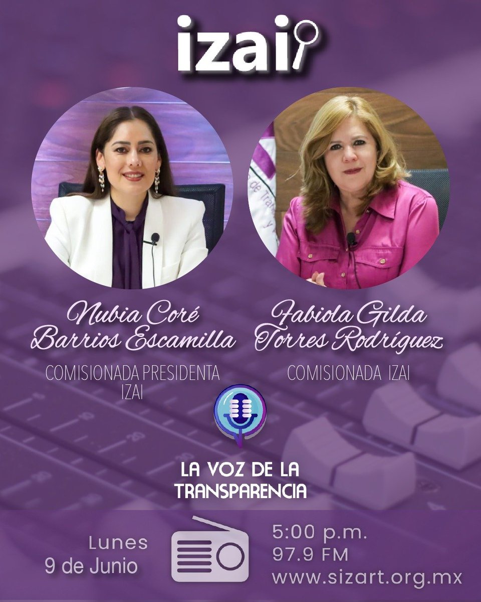 #EnVivo🎙️ Las comisionadas <a href="/nubiamilanes/">NUBIA</a> y <a href="/FabiolaTorresRz/">Fabiola Torres</a> cierran la última emisión de #LaVozdelaTransparencia en <a href="/SI_Sizart/">Sistema Zacatecano de Radio y Televisión</a>. 📻 ¡Acompáñanos! 🔊

🌐sizart.org.mx 〰️ 97.9 FM