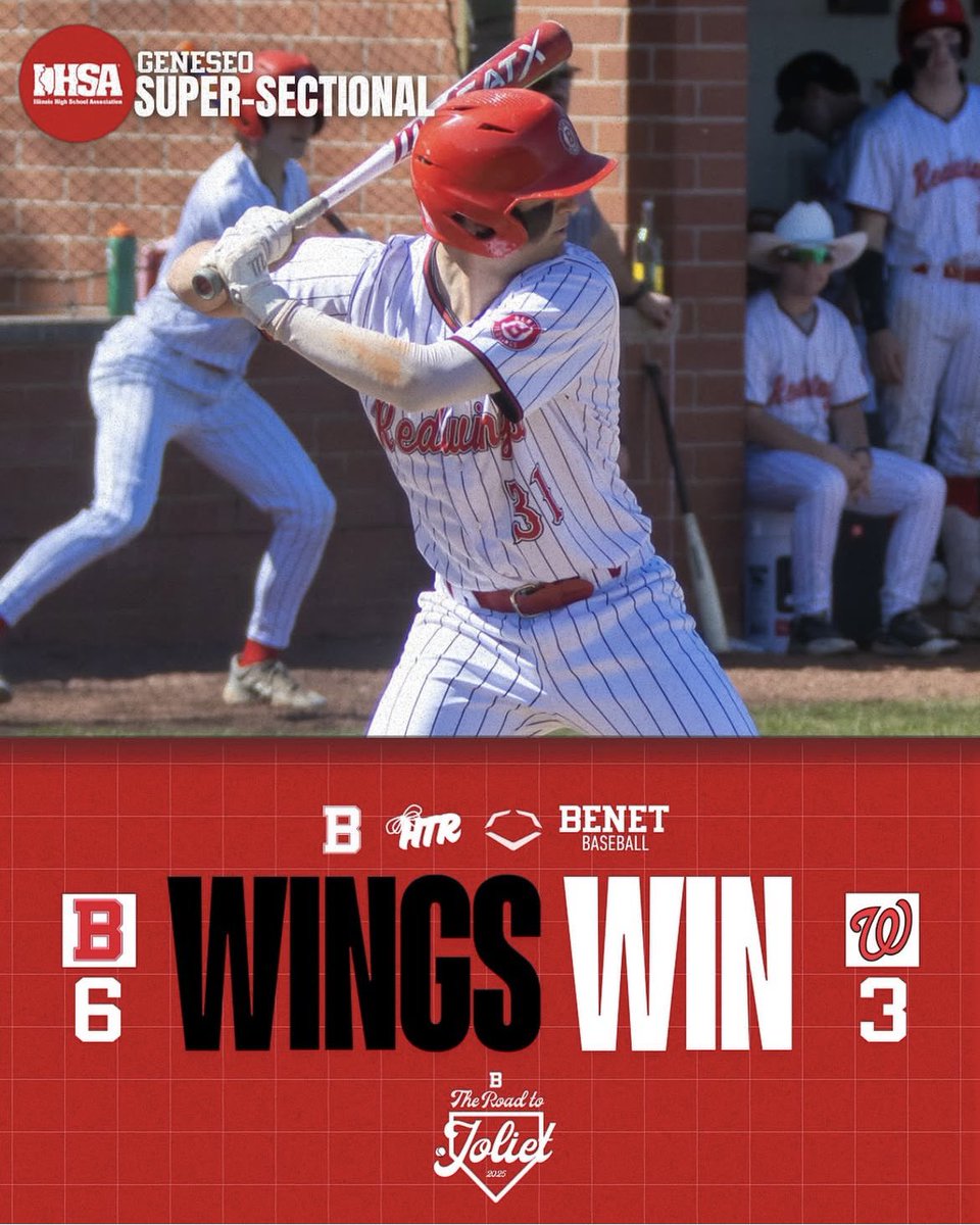 Benet Boys Varisty Baseball wins 6-3 VS Washington! ⚾️

They will move on to play in the IHSA State Semi-Final VS Cary Grove on Friday @ 1PM at Slammers Stadium in Joliet. 
#redwingnation