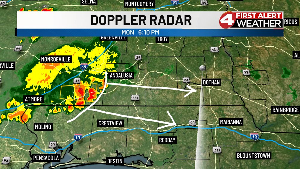We'll see more showers and thunderstorms move through the Wiregrass Monday evening, especially areas across far South Alabama and into the Florida Panhandle. Gusty winds and small hail will be possible with the strongest storms. Remain weather-aware!