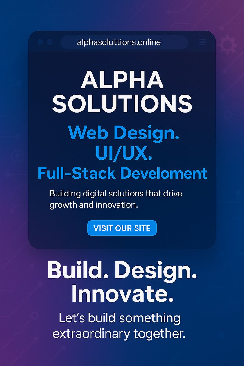 alphasolution25's tweet photo. π― Need a professional website that actually converts?
Let Alpha Solutions craft your perfect digital presence.
π οΈ Web Design | π§ UI/UX | π» Full-Stack Dev
π Letβs build something amazing: https://t.co/5lspeKrSZY
#CreativeAgency #AlphaSolutions #StartUpSupport https://t.co/ngAXNjhIyU