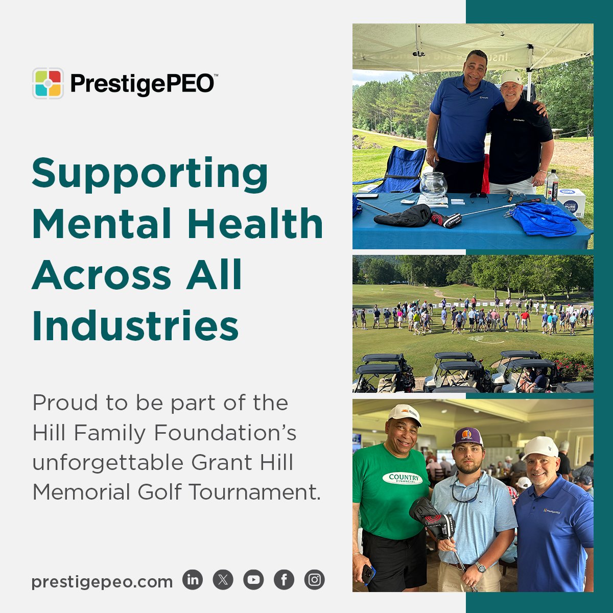PrestigePEO's tweet image. We had an incredible time at the Grant Hill Memorial Golf Tournament last week! ⛳
PrestigePEO’s Scott Hethcox & our partner, Stephen Tanner were proud to support mental health solutions for industries like defense contracting & gov services.