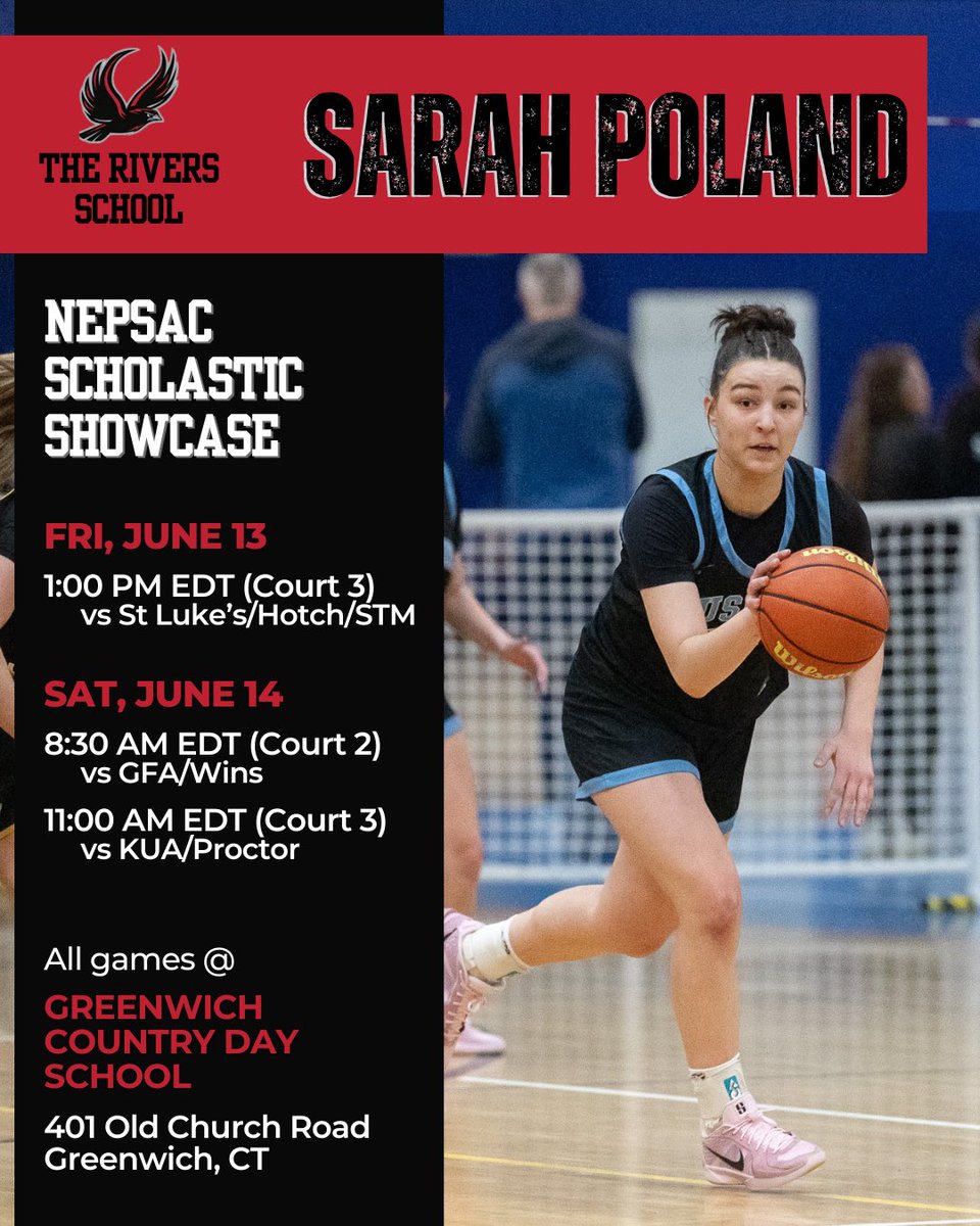 Sarah Poland (@spoland2026) on Twitter photo Looking forward to playing in the NEPSAC Scholastic Showcase with my Rivers team this upcoming Friday and Saturday! Here is my schedule! ⬇️⬇️ <a href="/Theyoungcoachk/">Kenny Small Jr.</a> <a href="/RiversAthletics/">Rivers Athletics</a> <a href="/NEPSGBCA/">NEPSGBCA</a> <a href="/MAHuskies/">MA_Huskies</a> <a href="/CoachDwayneP/">Coach Pizzle</a> Looking forward to playing in the NEPSAC Scholastic Showcase with my Rivers team this upcoming Friday and Saturday! Here is my schedule! ⬇️⬇️ <a href="/Theyoungcoachk/">Kenny Small Jr.</a> <a href="/RiversAthletics/">Rivers Athletics</a> <a href="/NEPSGBCA/">NEPSGBCA</a> <a href="/MAHuskies/">MA_Huskies</a> <a href="/CoachDwayneP/">Coach Pizzle</a>