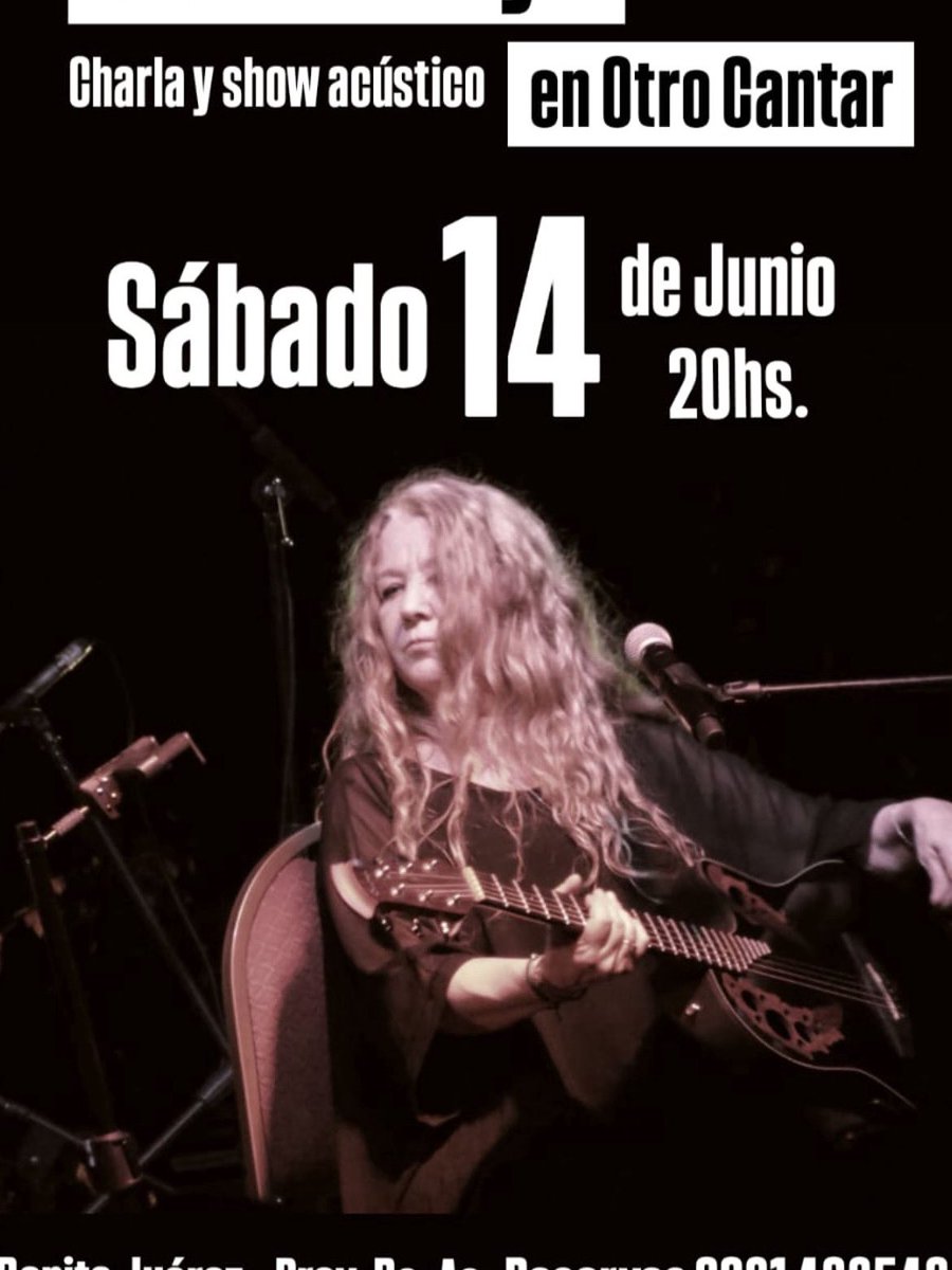 Queridos amigos, nos vemos este próximo sábado 14 de junio en Benito Juárez, provincia de Buenos Aires en una charla acústico, en otro cantar con mi querida amiga, la Negra Sbalbi!