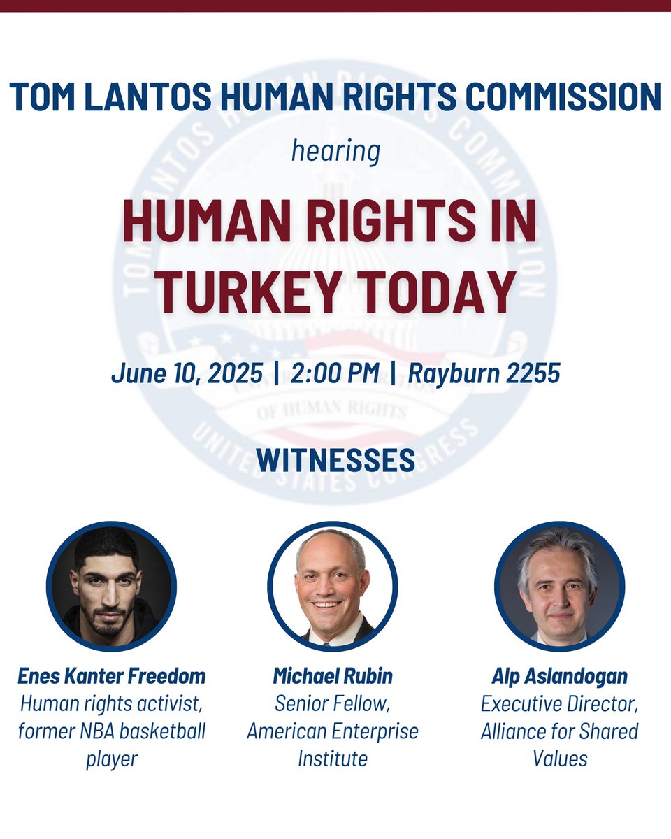 Armenian Assembly (@aramac_dc) on Twitter photo Tomorrow, <a href="/mrubin1971/">Michael Rubin</a>, a leading voice in on the South Caucasus, will testify before Congress at the <a href="/TLHumanRights/">Tom Lantos Human Rights Commission</a> hearing on human rights in Turkey. Tune in live Tuesday, June 10 at 2PM in Rayburn House Office Building, Room 2255.
🔗: humanrightscommission.house.gov/events/hearing… Tomorrow, <a href="/mrubin1971/">Michael Rubin</a>, a leading voice in on the South Caucasus, will testify before Congress at the <a href="/TLHumanRights/">Tom Lantos Human Rights Commission</a> hearing on human rights in Turkey. Tune in live Tuesday, June 10 at 2PM in Rayburn House Office Building, Room 2255.
🔗: humanrightscommission.house.gov/events/hearing…