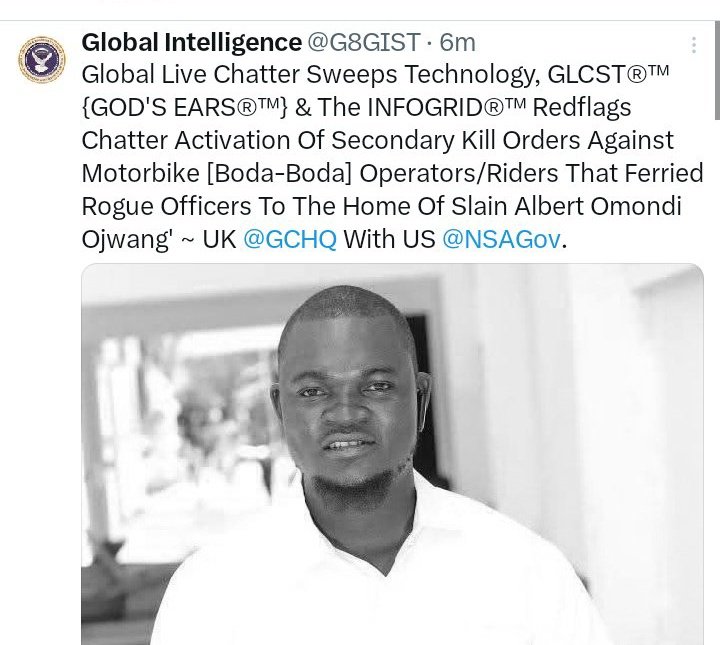 God keep the Standard!

Meanwhile the boda boda riders who took the rogue officers to the home of Albert Ojwang 

Waingie chini ya waba ASAP. The killers are trying to tie loose ends 

As for his body circulating, I can't share it. But you can see he was assaulted terribly