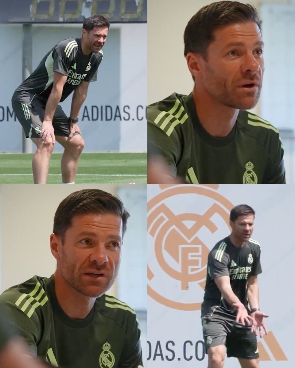 InvictosSomos's tweet photo. Hoy no fue un lunes cualquiera en el Real Madrid. Hoy, oficialmente, empezaron los entrenamientos como Xabi Alonso como DT. El inicio de una nueva era en el club más grande de la historia. LAS CLASES DEL PROFESOR.