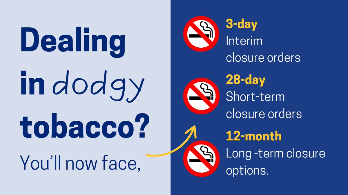 Lookout dodgy tobacco dealers! 👀 

Longer closure orders and greater police powers are among SA’s law changes targeting illegal #tobacco and #vape stores.  

See the changes 🔗 cbs.sa.gov.au/campaigns/toba… 

#tobaccolawchanges