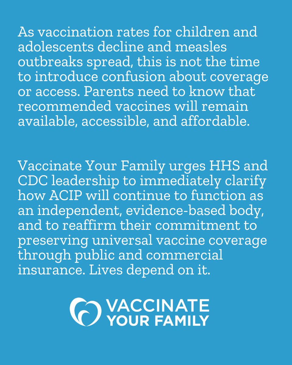 The removal of all ACIP members threatens vaccine policy, public trust, and lives. Read Vaccinate Your Family’s response: vaccinateyourfamily.org/statement-from…

 #VaccinesWork #ACIP