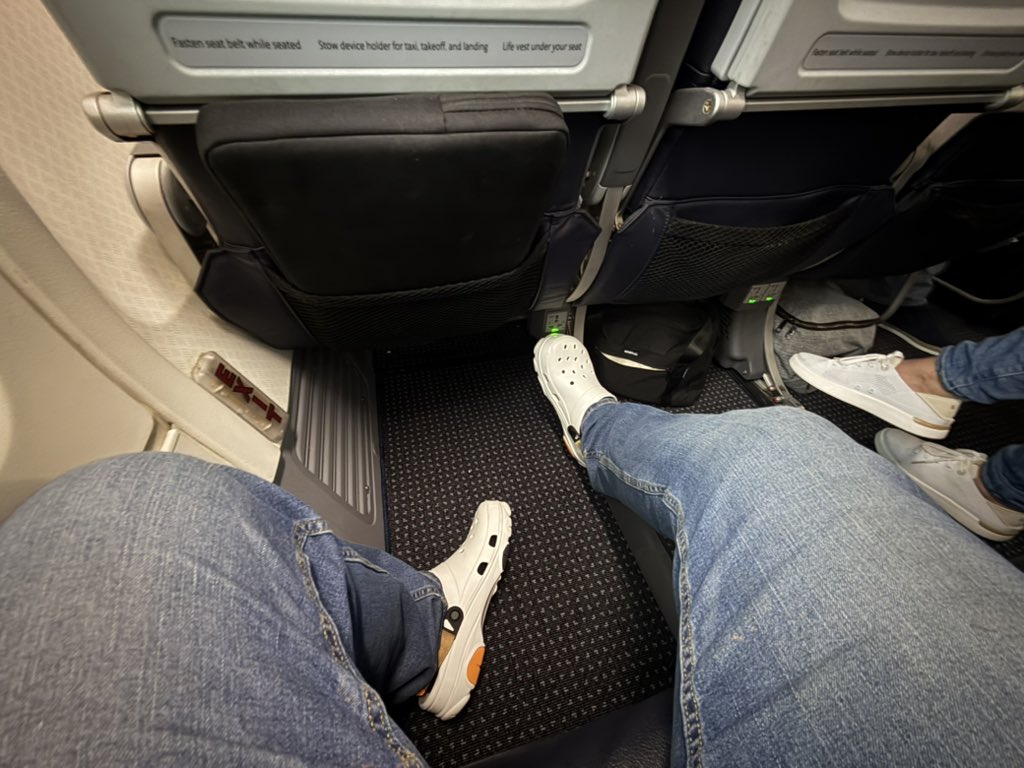 Crocs (aka Dave Smith/Clown Shoes) and Exit row is basically the same thing as first class…