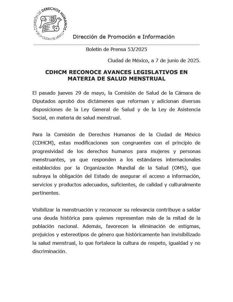mariselazuiga1's tweet photo. #juntassomosmasfuertes
El reconocimiento del Derecho a la dignidad Menstrual, esta cada vez más cerca, hace unos días la @Mx_Diputados aprobó dos dictámenes de la Ruta #podermenstrual que buscan garantizar el pleno ejercicio de los derechos de las mujeres y personas menstruantes en todo el país.
Hoy más que nunca tenemos la responsabilidad desde @DiputadosMorena , de continuar poniendo en el debate público a la #MenstruaciónDigna como un Derecho libre de discriminación, estigmas y roles de género.
Agradezco el apoyo de la @CDHCMX , así como su invaluable participación en la lucha por el reconocimiento, respeto y garantía de los derechos humanos.
#segundopisodela4t #Iztapalapa #TeamMZC #somomillones #MorenaSi #atención #ultimasnoticias #ClaudiaSheinbaum