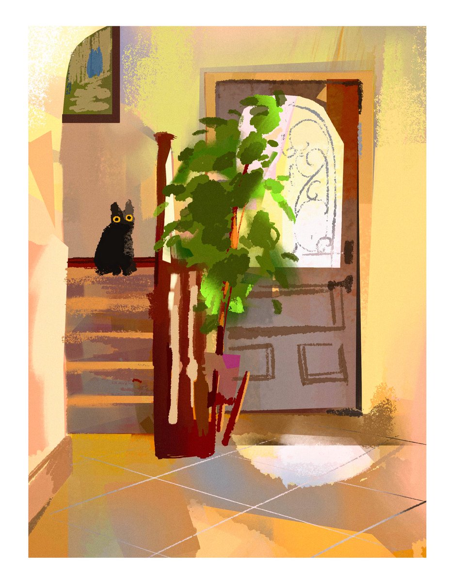 my cat &amp; the entrance to our home 
#pleinair #dailypainting