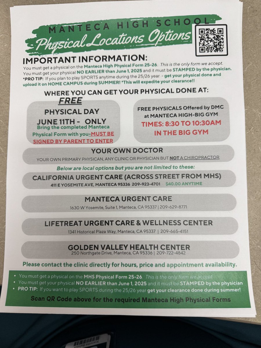 REMINDER- FREE PHYSICALS THS WEDNESDAY IN THE NEW GYM FROM 8:30-10:30. 🦬🏈