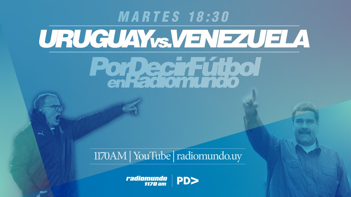 ⚽ ¡Este martes hay Por Decir Fútbol!
🇺🇾 Relatamos Uruguay vs. Venezuela por la Eliminatoria.
⏰ Desde las 18:30hs.
🎧 En <a href="/radiomundo1170/">Radiomundo 1170 AM</a> AM.
📺 Y también por YouTube: youtube.com/live/vA0LWTUrk…