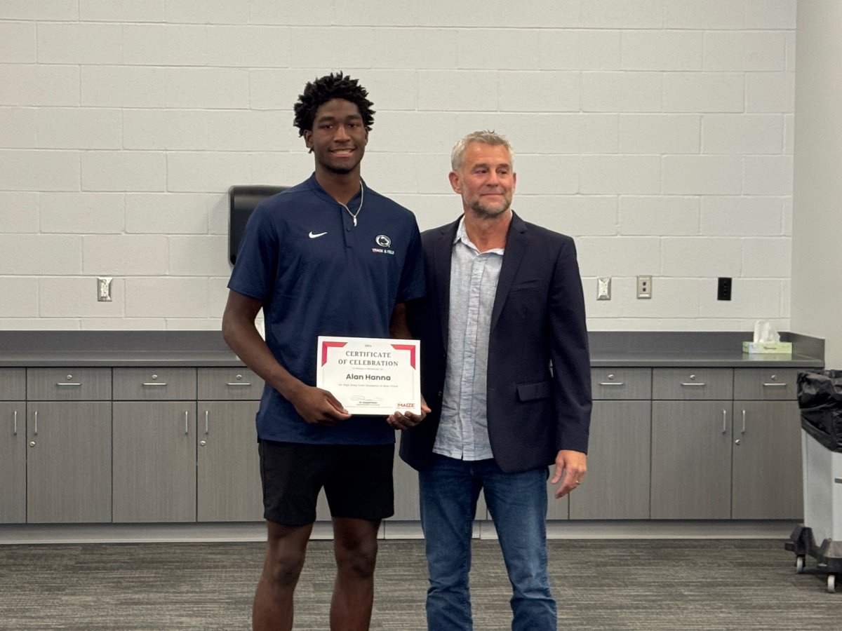 Alan Hanna was recognized at tonight's school board meeting for winning the state title in high jump.
