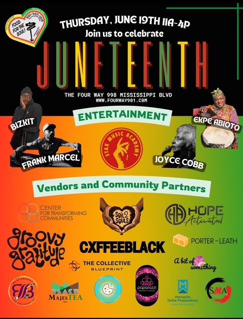 We are excited to be a community partner at The Four Way's #Juneteenth event. Stop by on Thursday, June 19th between 11:00 A.M. and 4:00 P.M. and say hello!