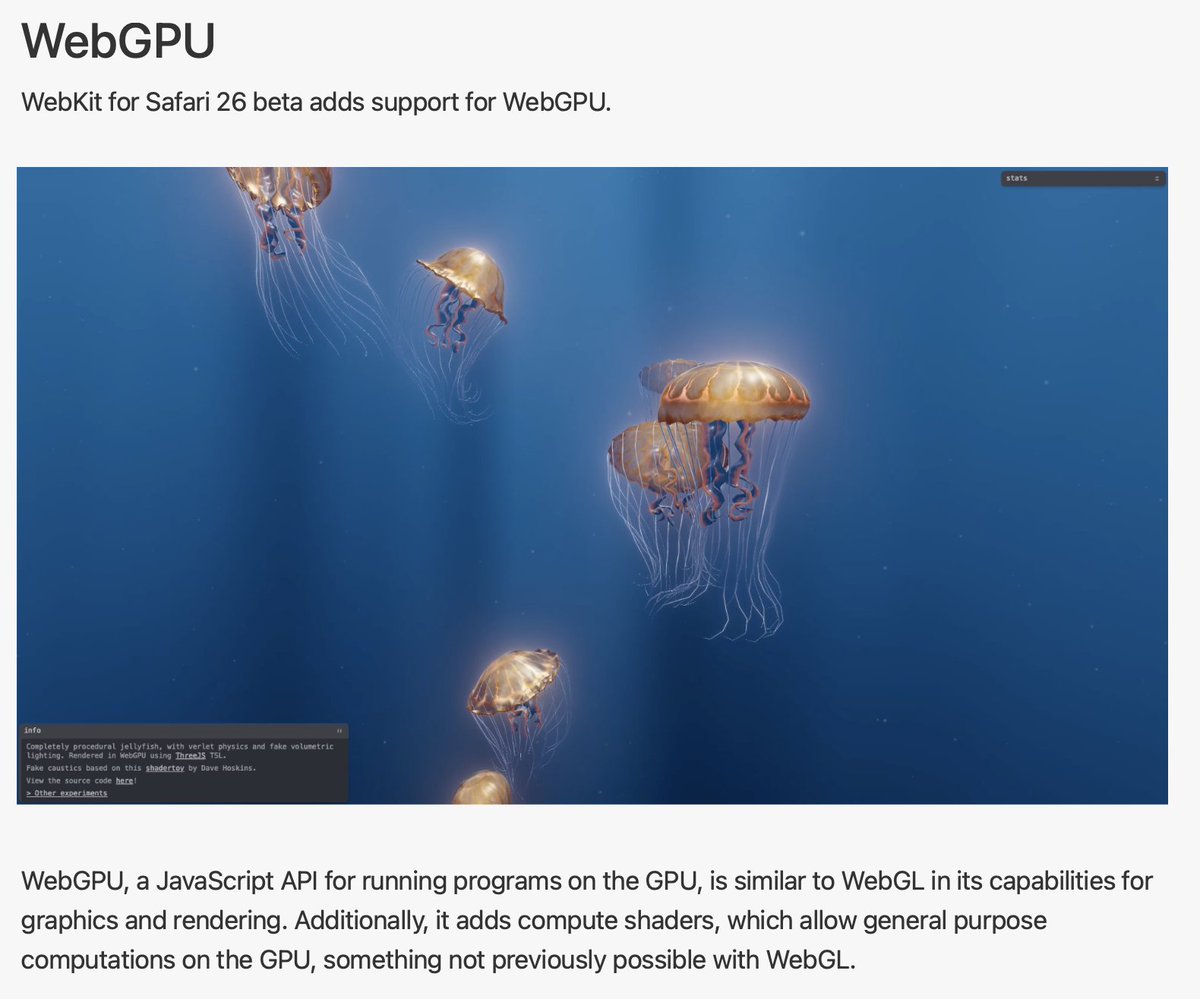 DanielcHooper's tweet image. WebGPU enabled by default in Safari 26.
Long time coming.