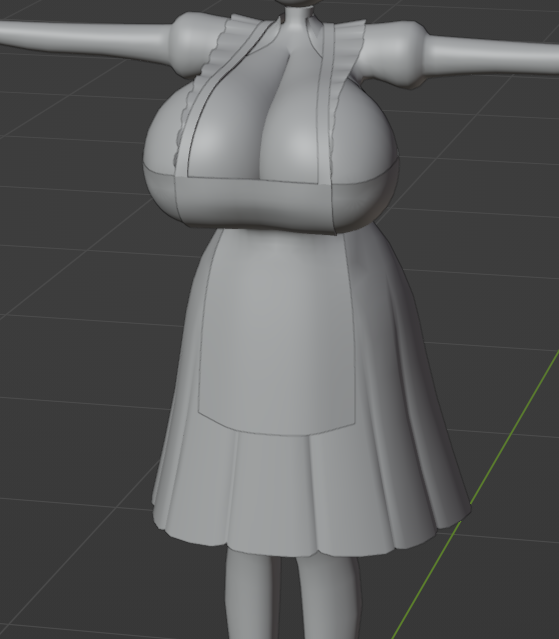 あさもでりんぐ
エプロンドレスを着せて上乳部分を開閉式にしたい。
モーフ作成作業で地獄を見ることになるのでフリルは多分外す。