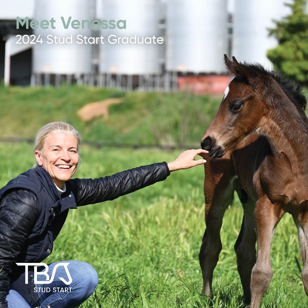 Meet Venessa.

Venessa was part of our 2024 Stud Start class.

With a background in marketing and a passion for horses, she was ready to make a career in the thoroughbred industry when she joined the program.

Now, heading into her second foaling season at Vinery Stud, she’s