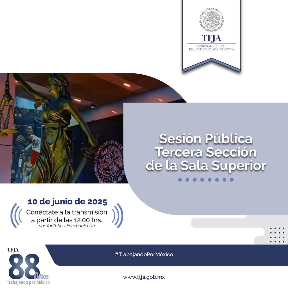 👉   Hoy sesiona la Tercera Sección de la Sala Superior del TFJA
    ⏰ 12:00 horas
    🔗youtube.com/live/fb5EB3sq5…