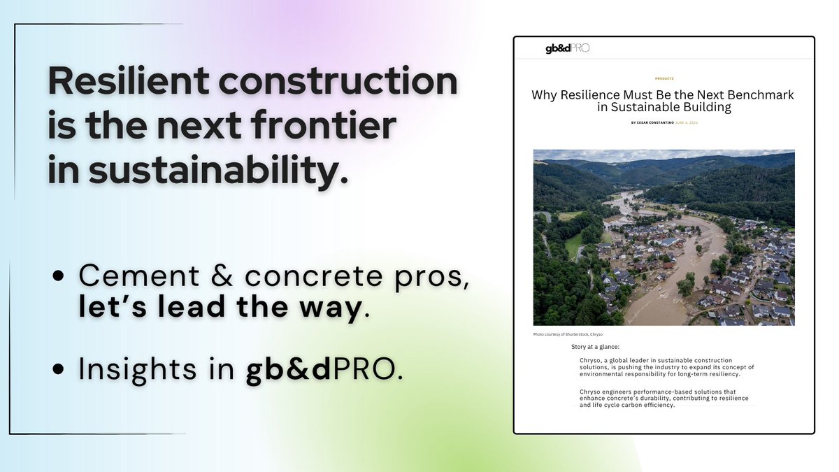 Resilient #construction is the next frontier in #sustainability. #Cement &amp; #concrete pros, let’s lead the way. Insights in <a href="/gbd_mag/">gb&d magazine</a>: ➡️ gbdmagazine.com/resilience-in-… <a href="/saintgobain/">Saint-Gobain</a>'s 2025 Sustainable Construction Barometer <a href="/ResilienceIndex/">Building Resilience Index</a> <a href="/ResilienceAF/">Resilience Action Fd</a>  <a href="/CSHub_MIT/">MIT Concrete Sustainability Hub</a>