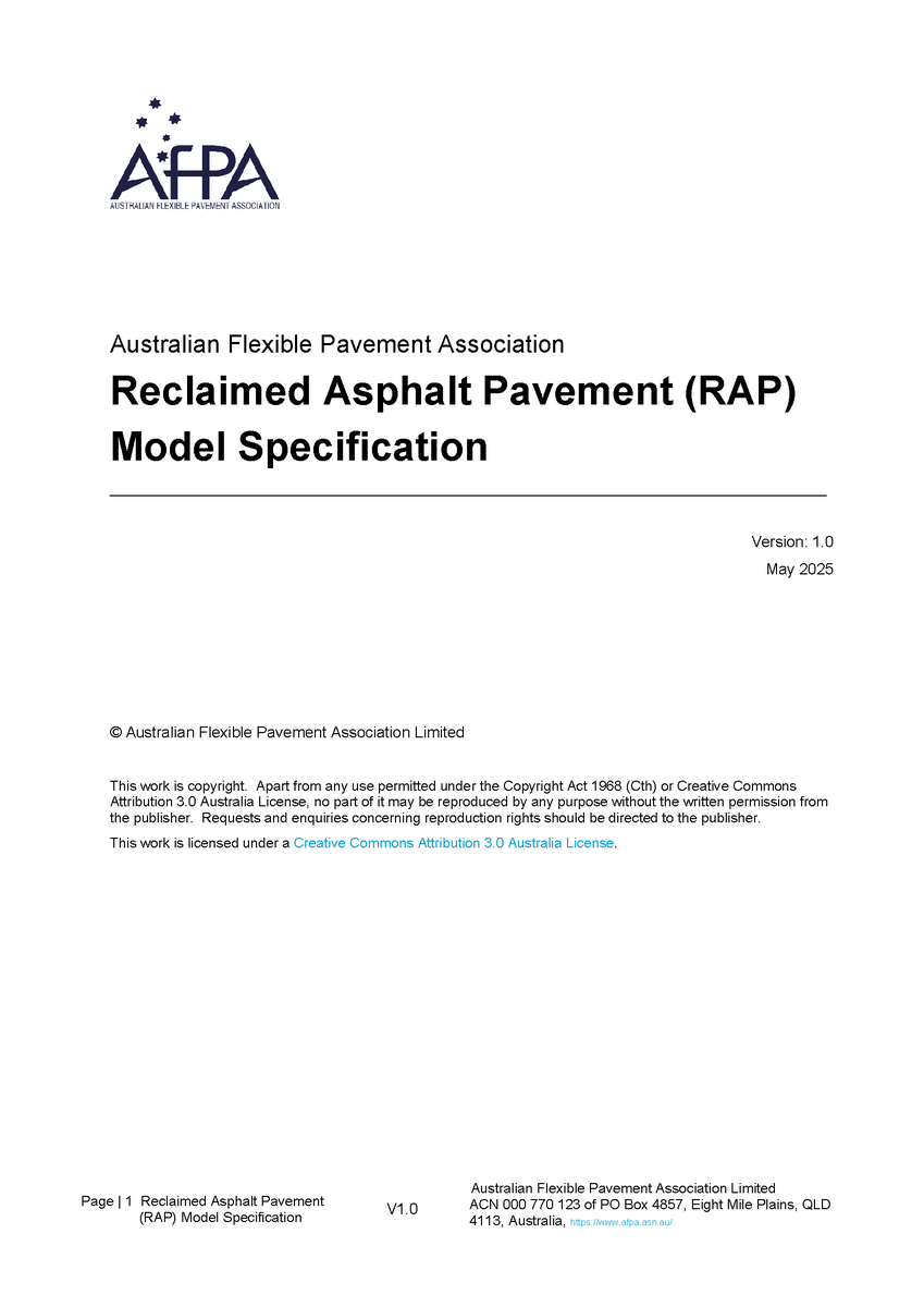 🚧 New Release Alert – The latest AfPA RAP Model Specification is now available!

📘 View now: bit.ly/3TfDe8l

#AfPA #RAP #Asphalt #Sustainability #RoadTechnology #FlexiblePavement #ReclaimedAsphalt