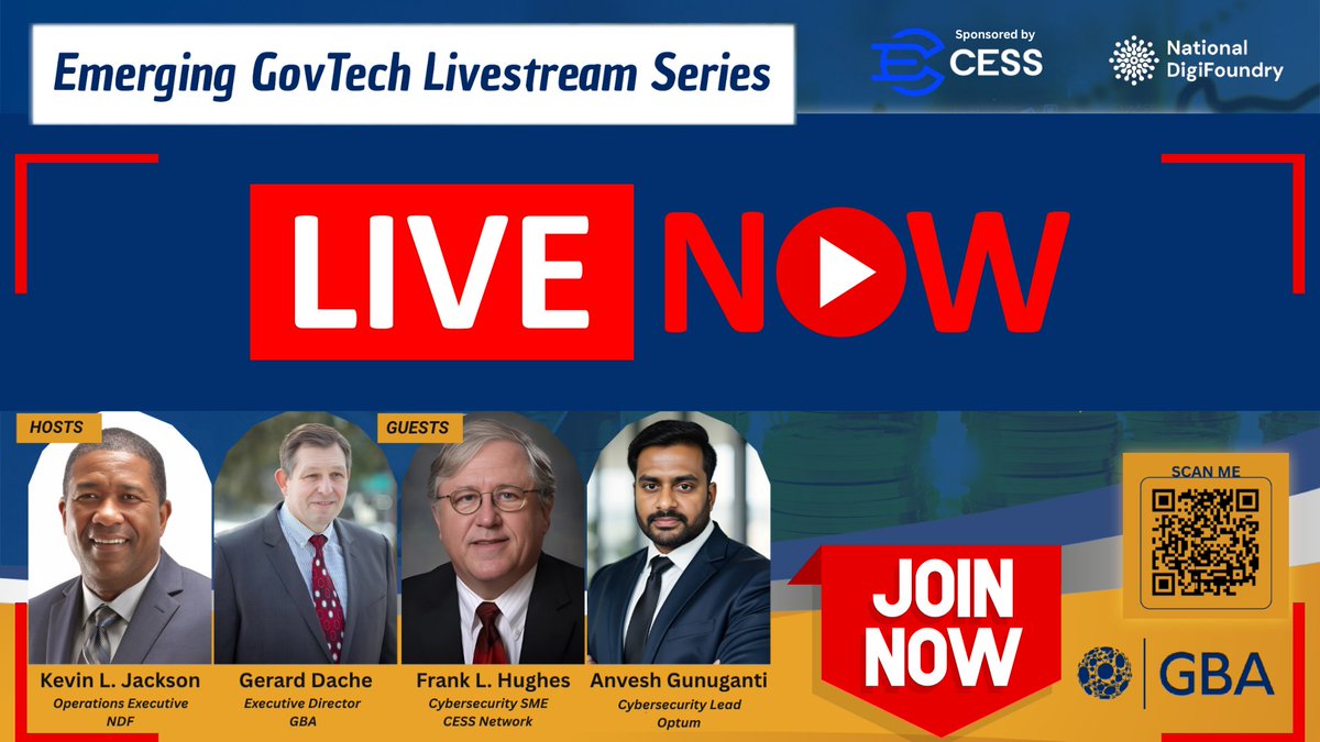 🚨 WE ARE NOW LIVE

Join NOW the Emerging GovTech Livestream Series for an engaging discussion on how Cybersecurity in Government is tackling access management and data sharing.

LIVE Event:
👉youtube.com/@GBAorg/streams

📅Date: Tuesday, June 10th
⏰Time: 11:00AM ET
👍FREE &amp; LIVE