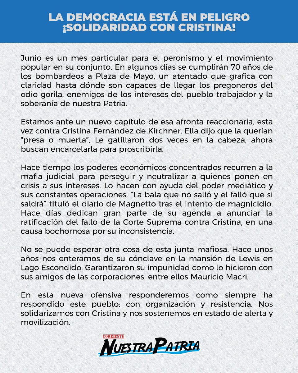 Solidaridad con <a href="/CFKArgentina/">Cristina Kirchner</a>